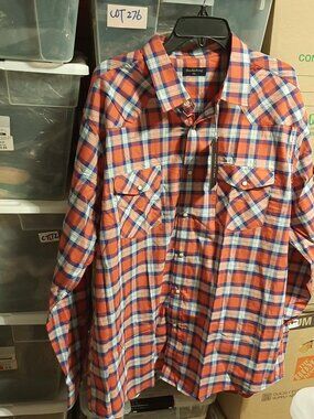 NEW TAG ! Double Pump Orange Blue&White Western Snap Shirt Dual Chest Pocket 2XL